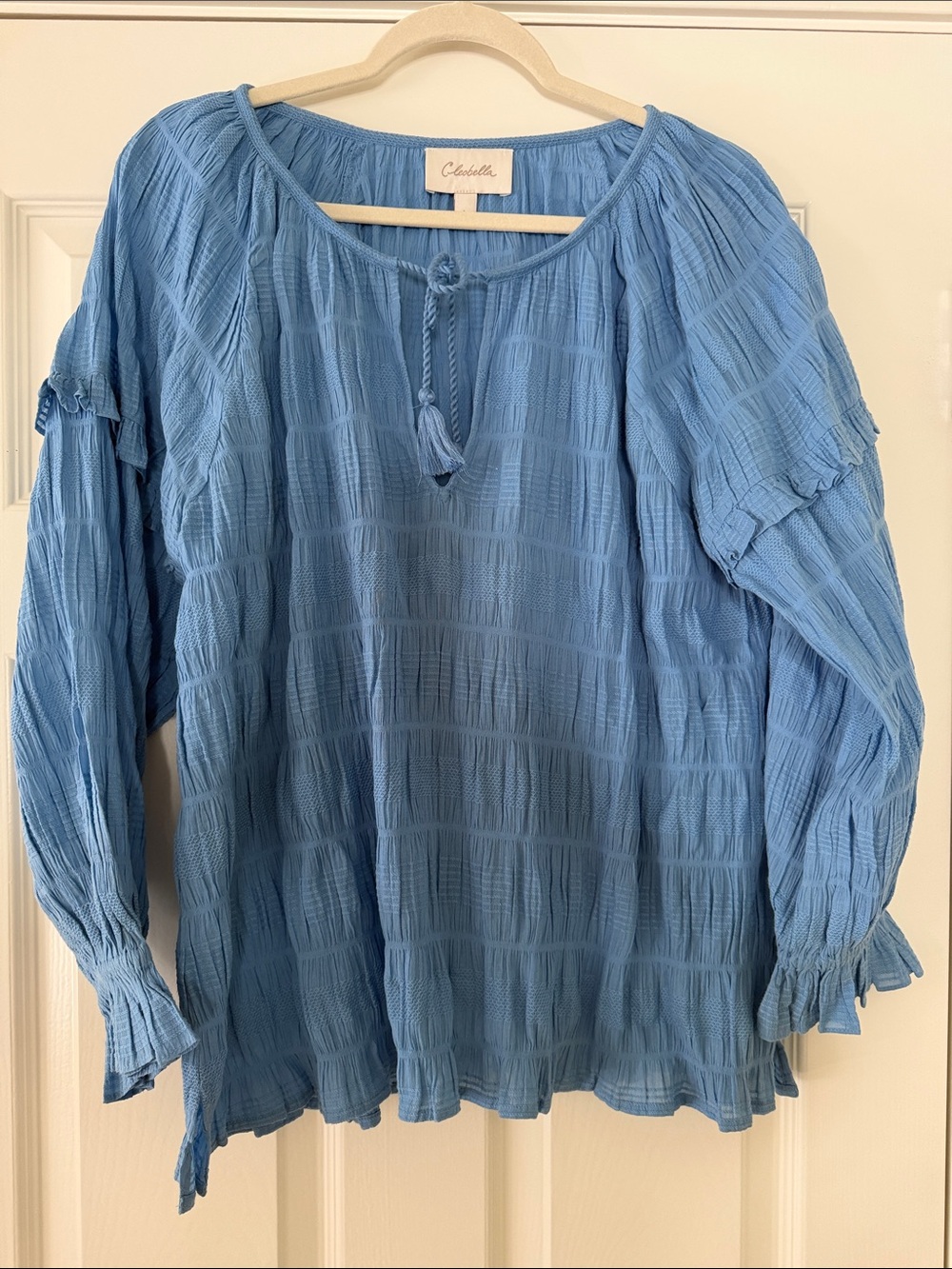 Cleobella Light Blue Textured Peasant Top